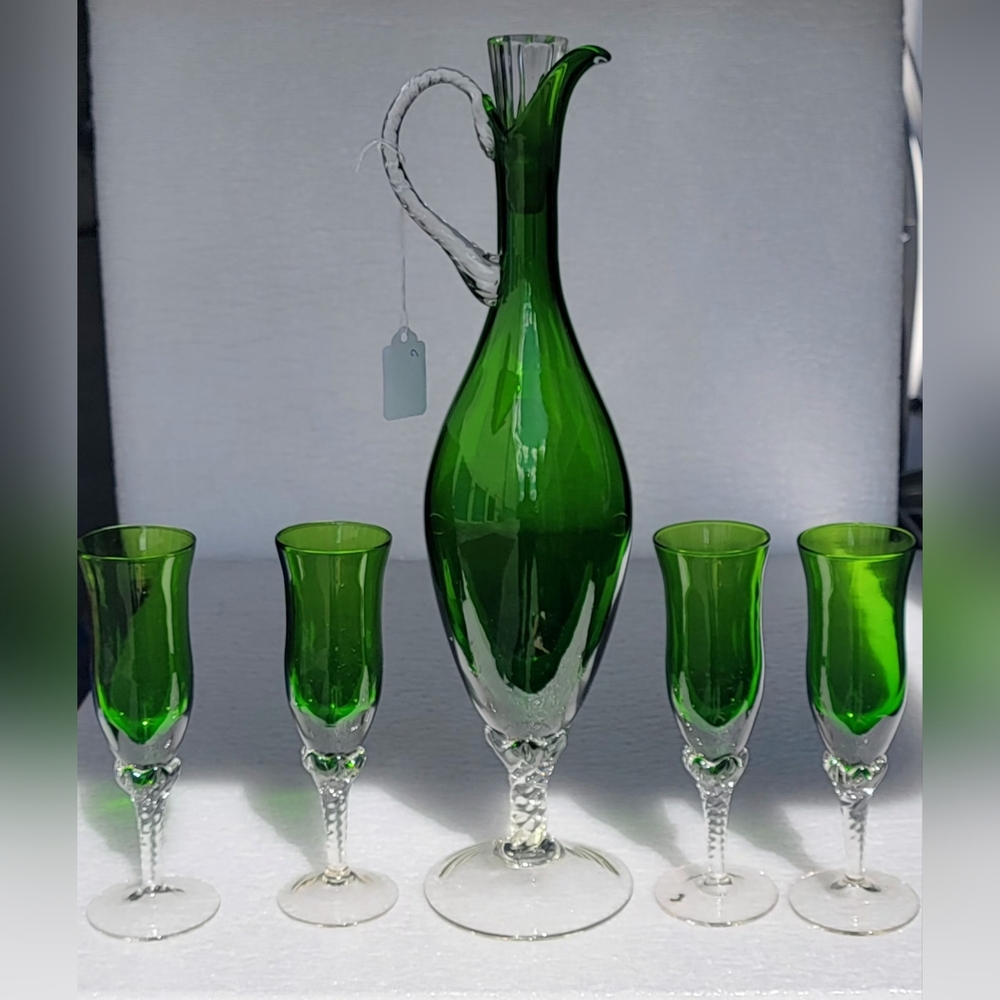 Elegant Green Glass Decanter Set